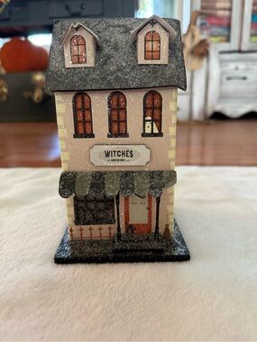 Witches Brewing Decorative Halloween House - Cream & Black